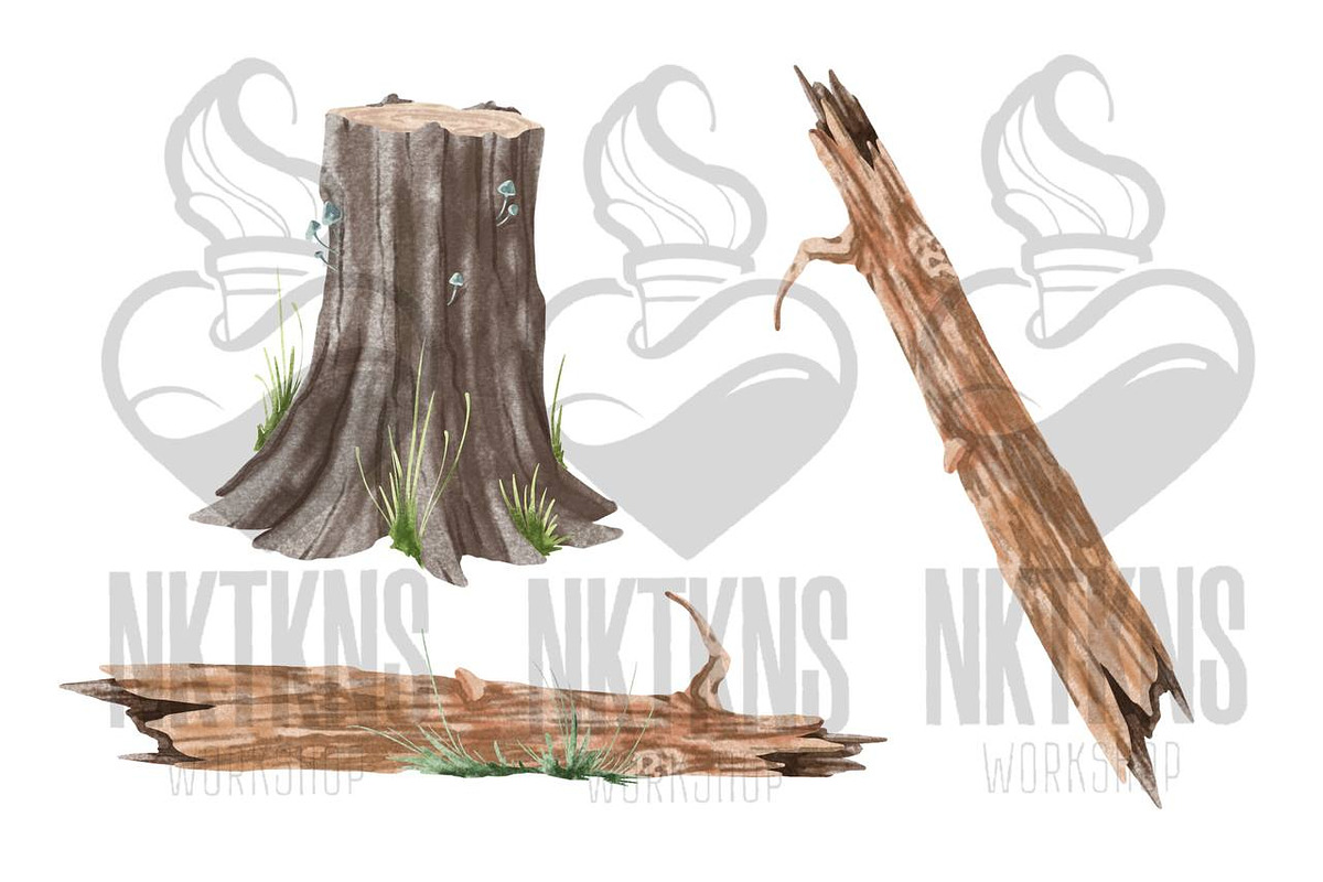 Tree Stump watercolor Clipart., a Decorative Illustration by NKTKNS (Photo 3 of 5)
