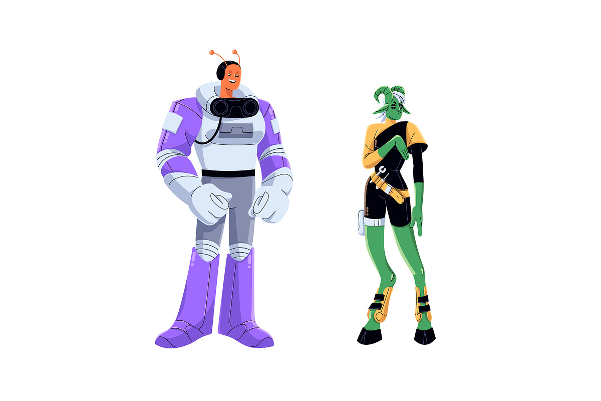 Aliens, space characters, robots set, a Person Illustration by PaperTrident (Photo 8 of 11)