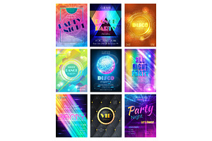 Party vector pattern disco club or nightclub poster background and night clubbing or nightlife backdrop illustration set of dancing and glittering discoball template, a Texture Illustration by RocketArt