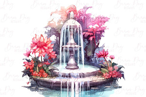 Watercolor Fountain Clipart Bundle