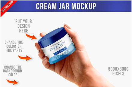 Hand Holding a Cream Jar Mockup PSD, a Packaging Mockup by Bruno's Shop