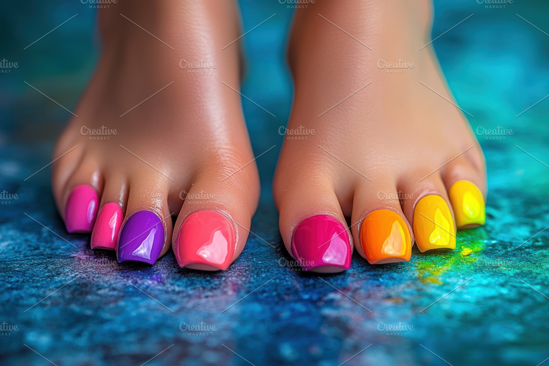 Colorful pedicure rainbow toes summe, a Beauty & Fashion Photo by Pixeness Studio