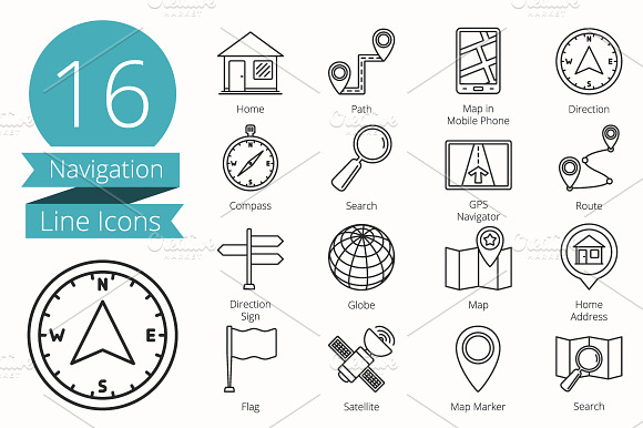 16 Navigation Line Icons