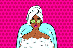 Black woman pop art relaxing in bath