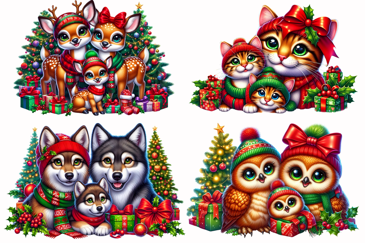 Christmas animal families, an Animal Illustration by AnetArtStore (Photo 2 of 8)