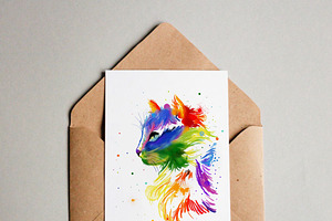 Watercolor Rainbow Cat