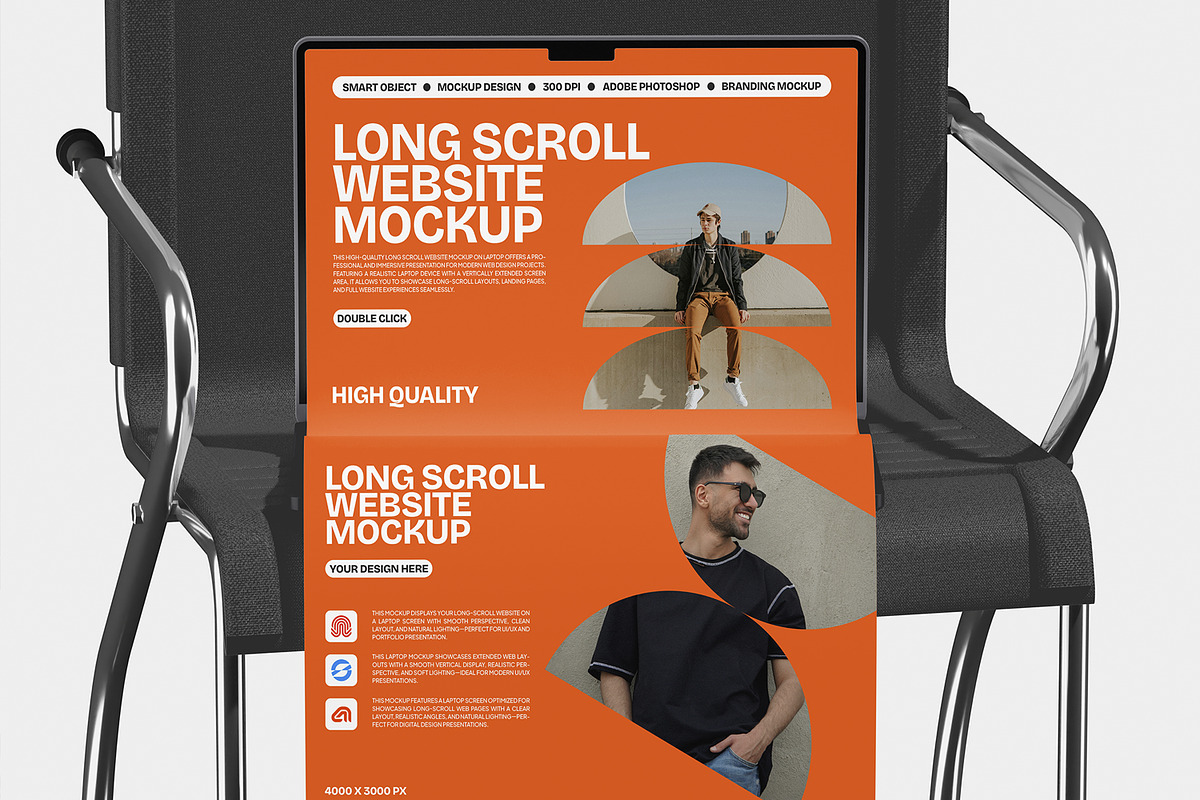 Long Scroll Website Mockup on Laptop, a Wearable Device Mockup by Unerispace (Photo 5 of 5)