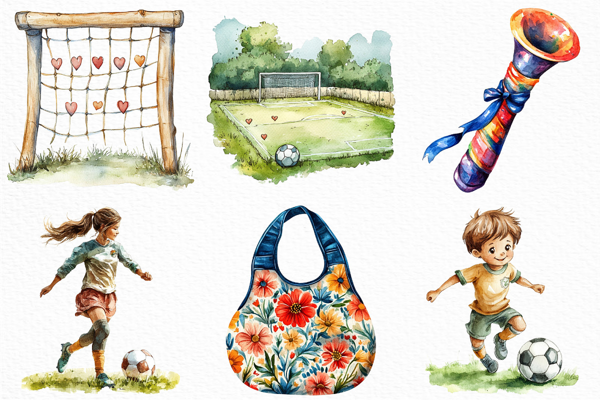 Watercolor Cute Soccer Clipart, an Illustration by Craft Nest (Photo 3 of 6)