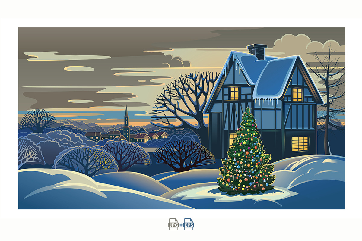 Winter Festive Landscape, a Decorative Illustration by Countryside life (Photo 5 of 11)