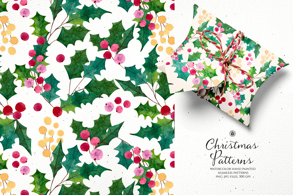 Watercolor Christmas Patterns Set, a Pattern Graphic by Webvilla Studio (Photo 2 of 6)