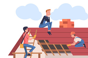 Roof Repair with People, a Person Illustration by TopVectors