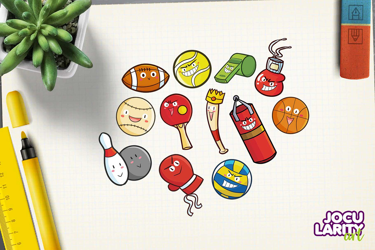 Cute Sports Equipment Characters, an Object Illustration by Jocularity Art (Photo 2 of 3)