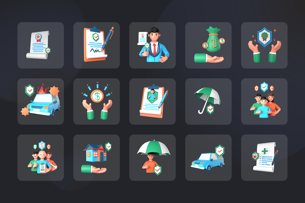 3D Insurance Icons, a 3D by Flat Icons (Photo 8 of 8)