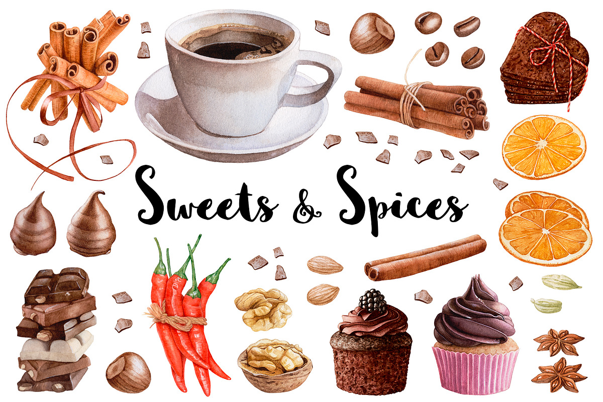 Watercolor Sweets & Spices, a Food Illustration by Katya Zlobina (Photo 1 of 5)
