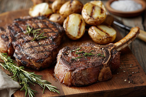 Grilled ribeye steaks with fresh, a Food & Drink Photo by MistyDay