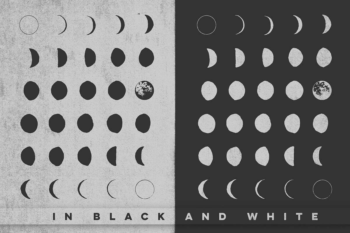 30 Hand-Drawn Moon Phases, a Texture Illustration by Rad Radio Graphics