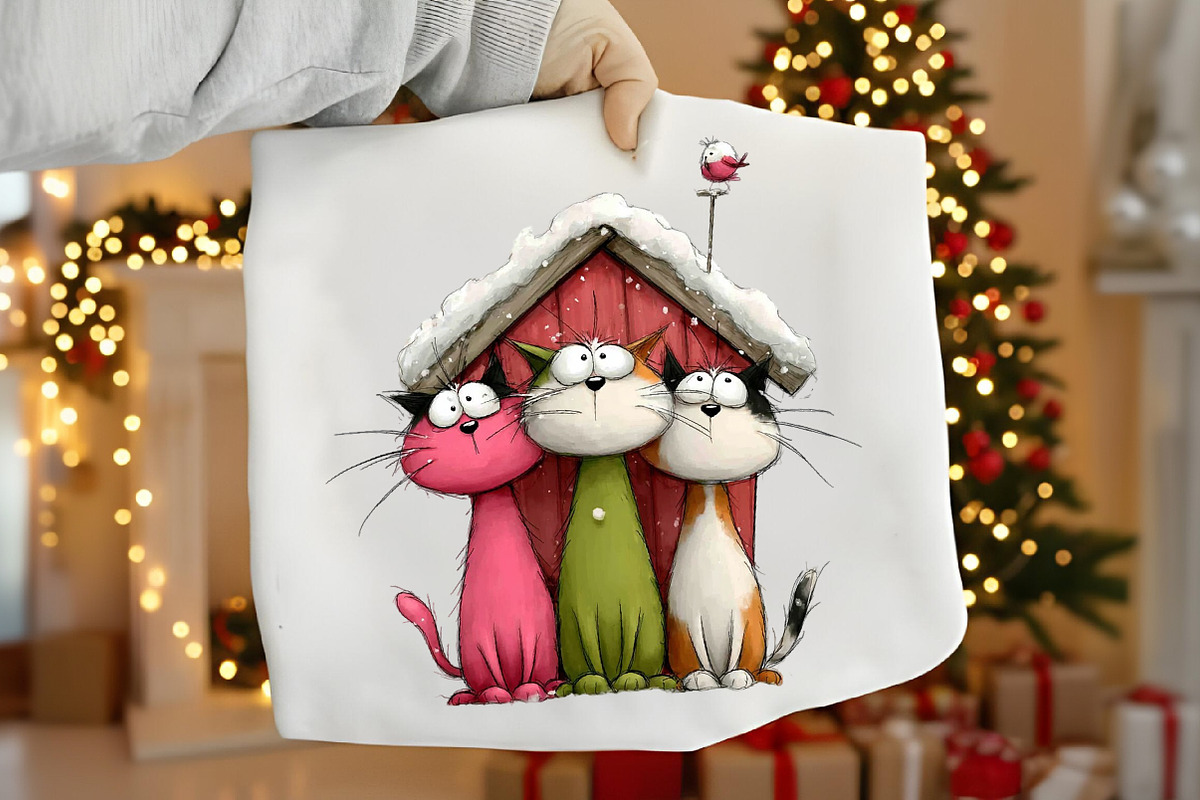 Whimsical Christmas Cats Clipart, an Illustration by Canvas Craft (Photo 4 of 6)