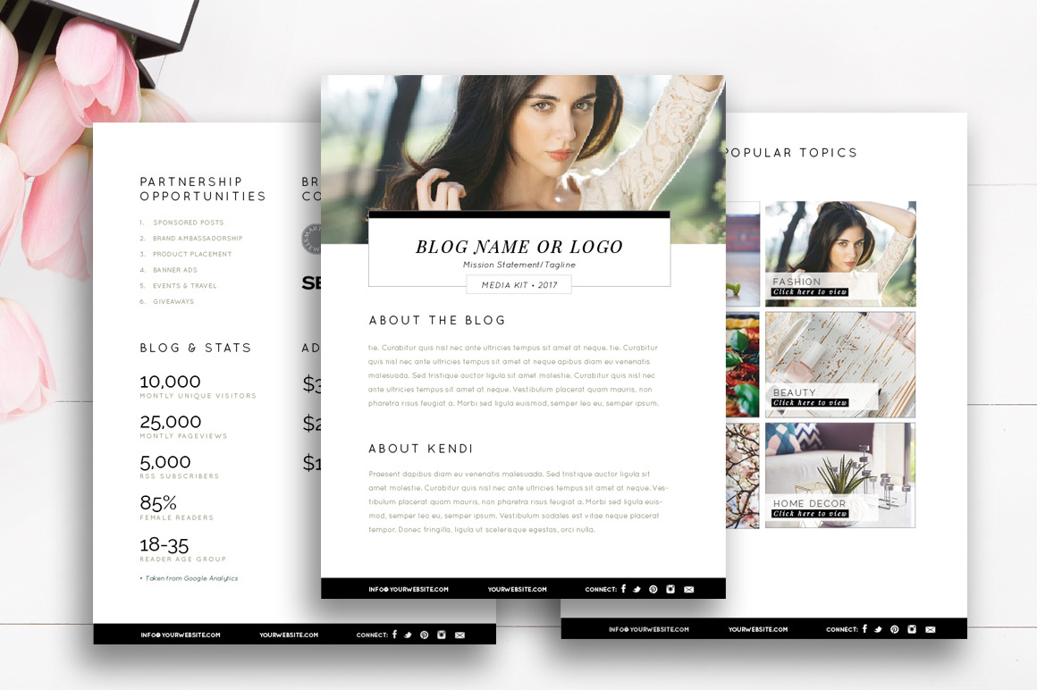 Blogger Media Kit Template | 3 Pages, a Stationery Template by By ...