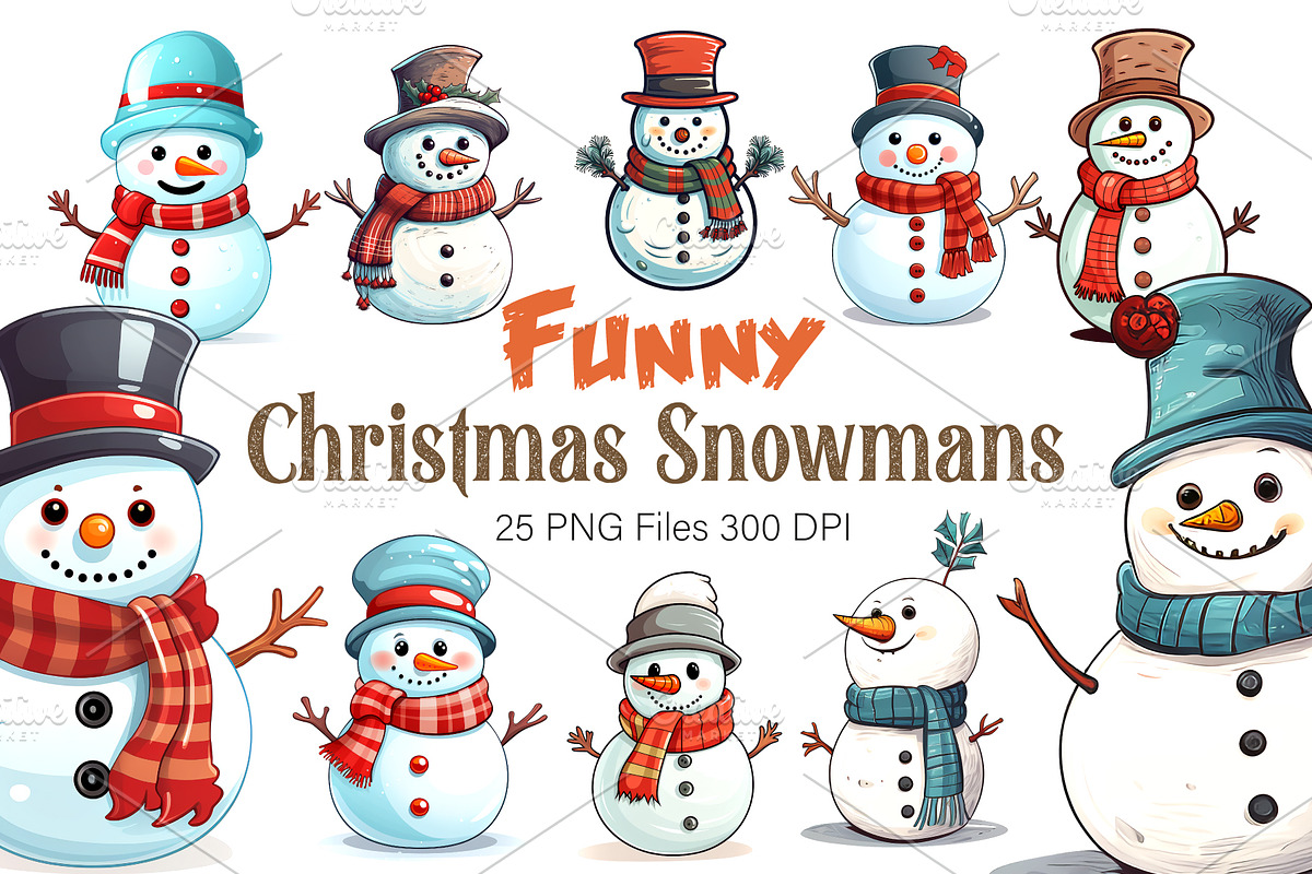 Cartoon Christmas Snowmans. PNG, an Animal Illustration by KENO Mascots (Photo 1 of 8)