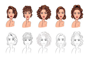 Vector Set Of Woman With Bob Styles