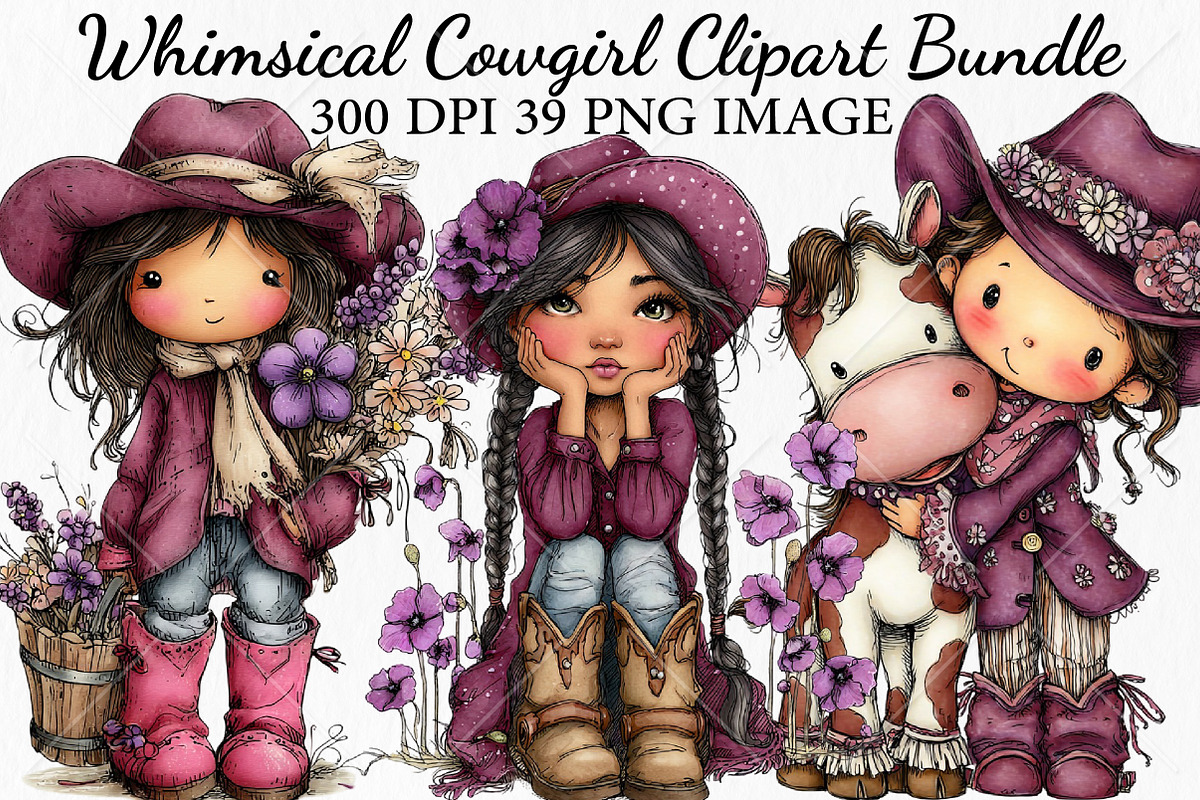 Whimsical Cowgirl Clipart Bundle, a Seasonal Illustration by Canvas Craft (Photo 1 of 10)