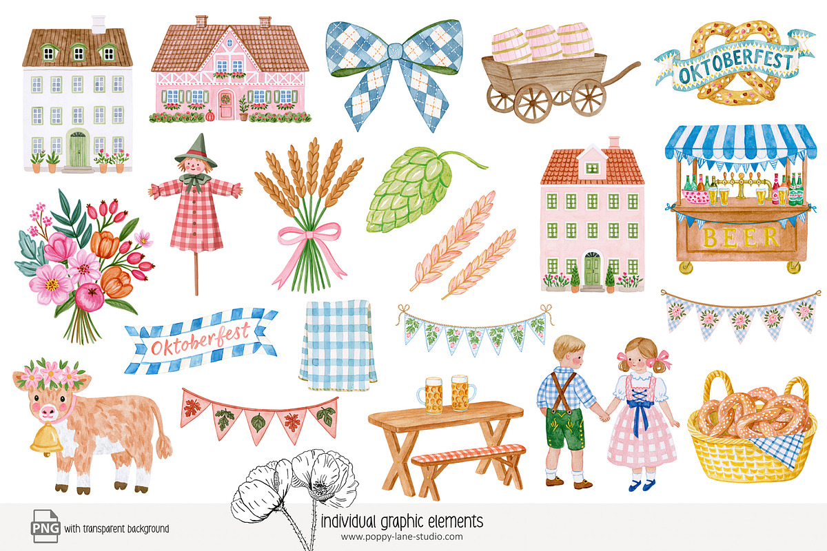 120 cute Oktoberfest clip art, a Seasonal Illustration by Poppy Lane Studio (Photo 7 of 12)
