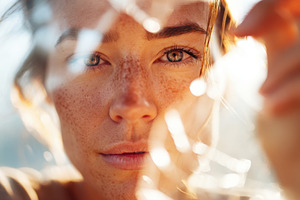 Woman's portrait through broken glass in sunlight, a Person Photo by AlyaAnd