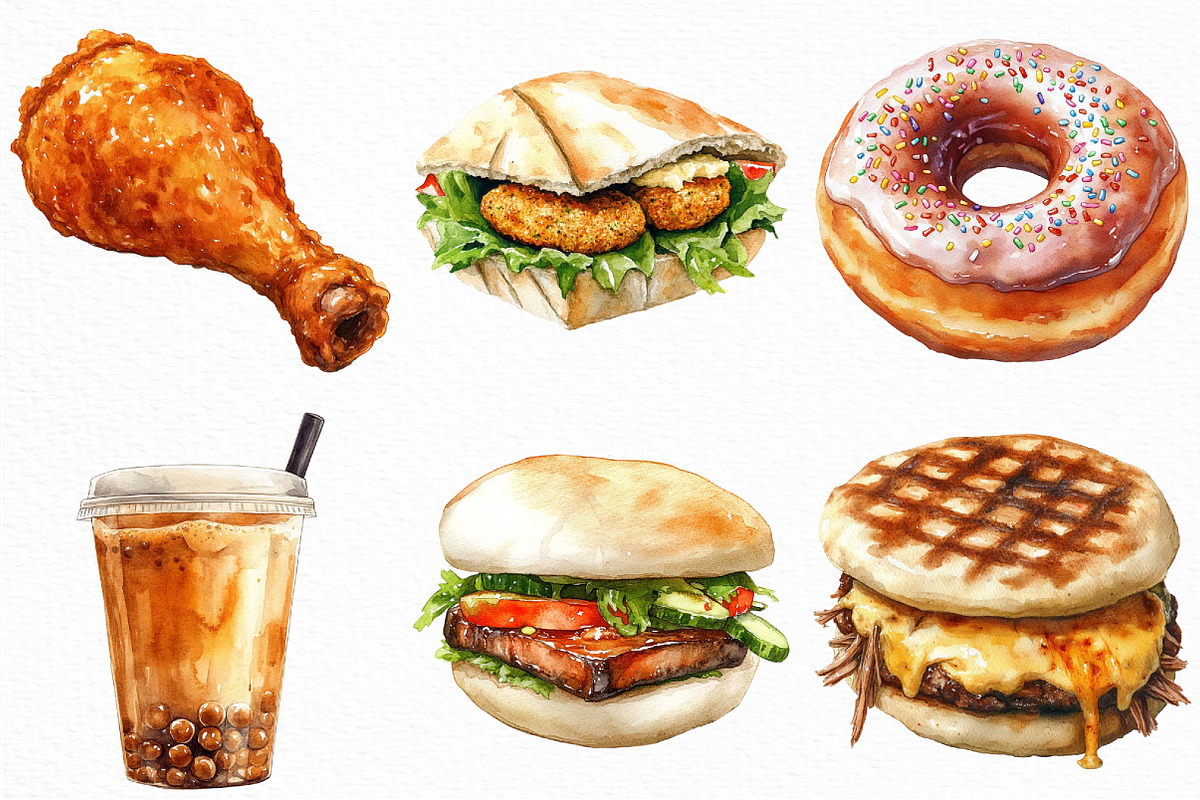 Watercolor Street Food Clipart, an Illustration by Craft Nest (Photo 4 of 6)