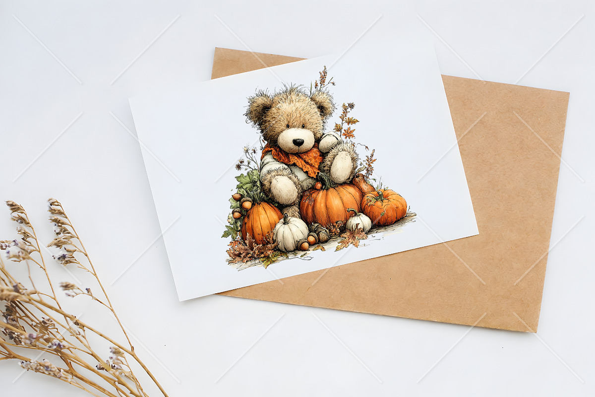 Whimsical Autumn Teddy Bear Clipart, a Seasonal Illustration by Canvas Craft (Photo 10 of 10)
