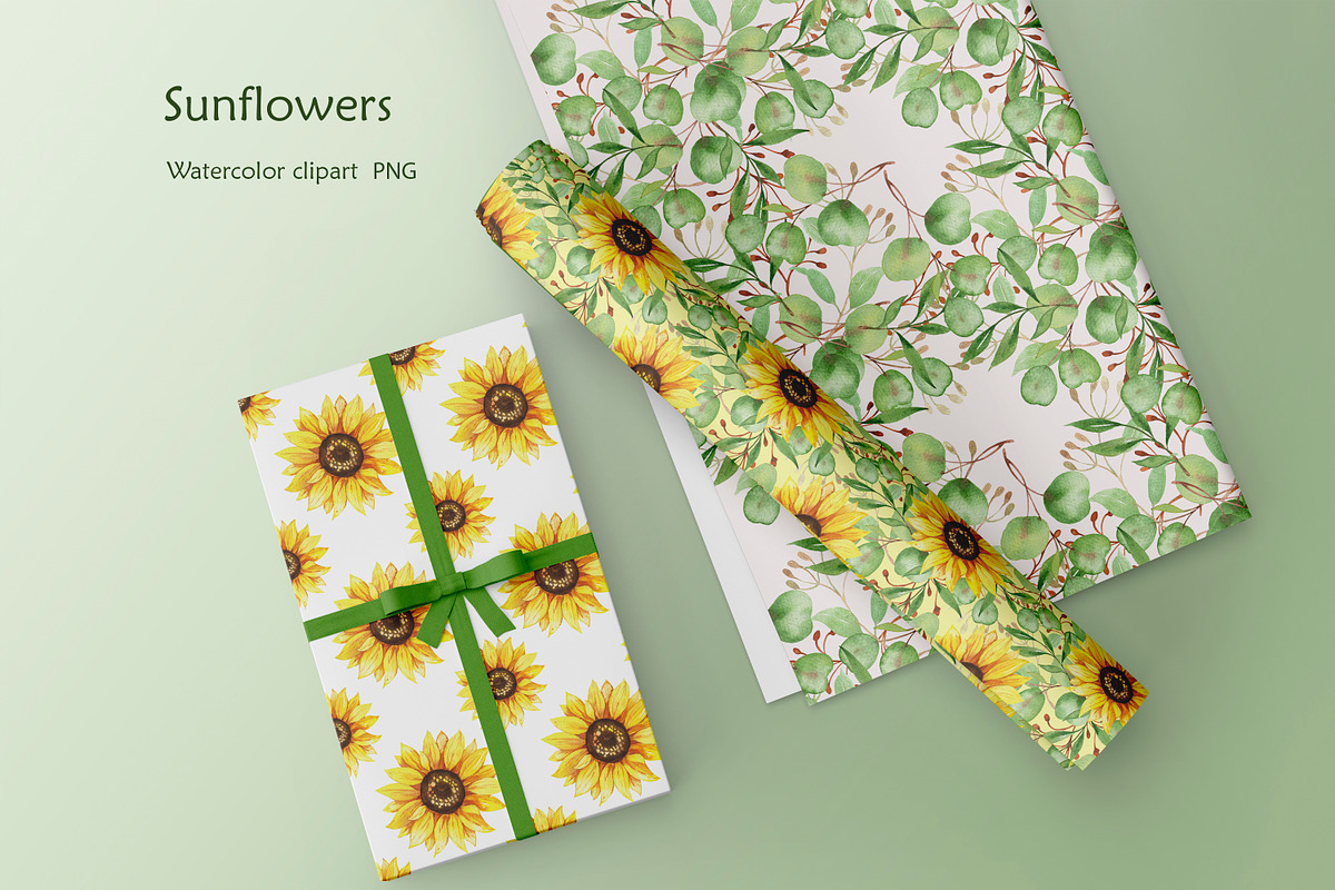Sunflowers, set of watercolor, a Decorative Illustration by EshaStudio (Photo 8 of 9)