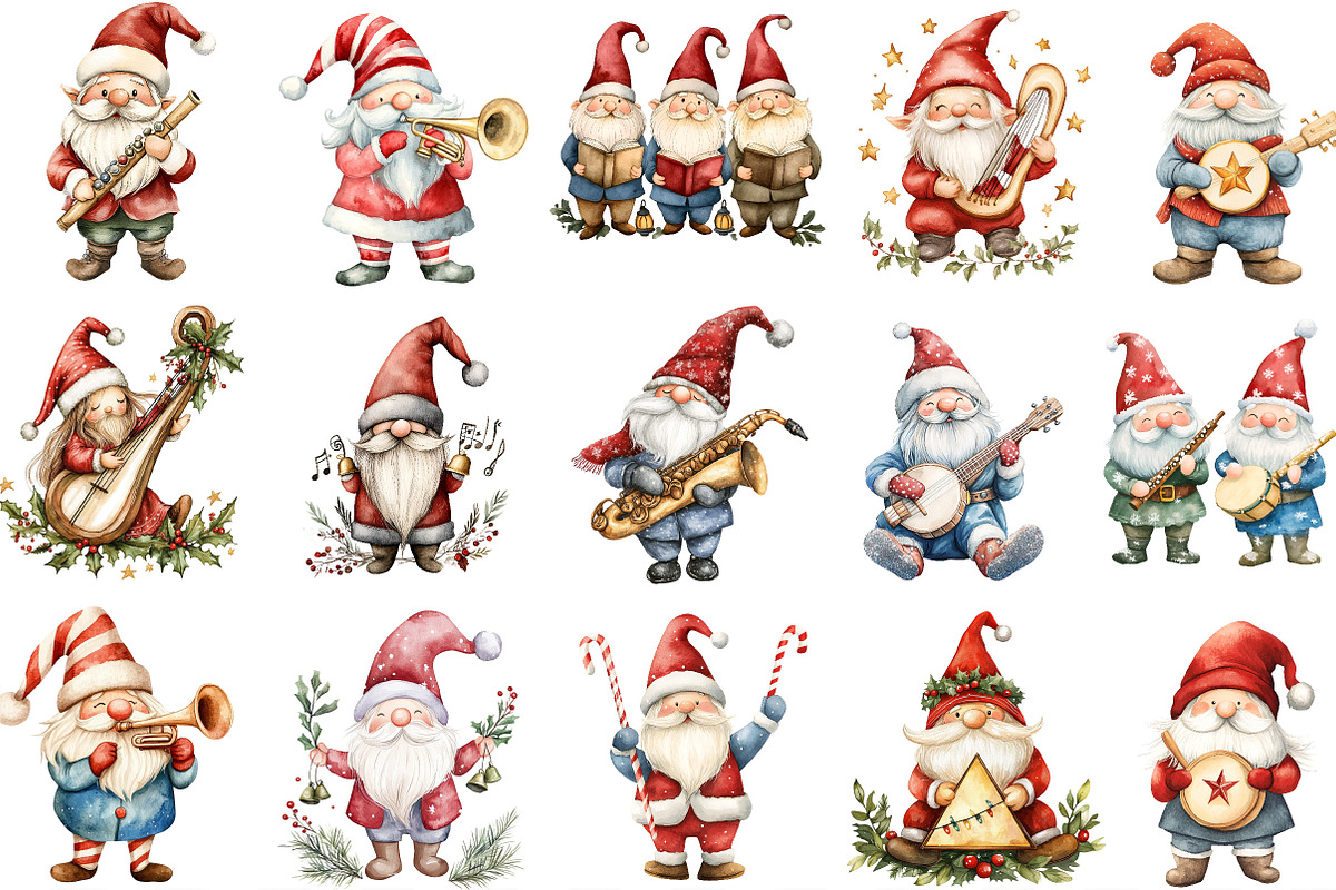 Christmas Gnome Musicians Clipart, an Illustration by Designking (Photo 2 of 4)