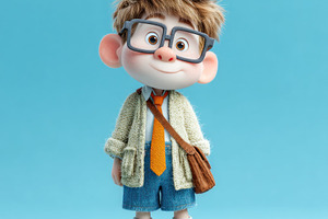 Cute cartoon schoolboy with glasses and messenger bag wearing ca, a Person Photo by José Manuel Gelpi