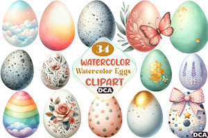 Watercolor Eggs Clipart, an Illustration by DreamCafeArt