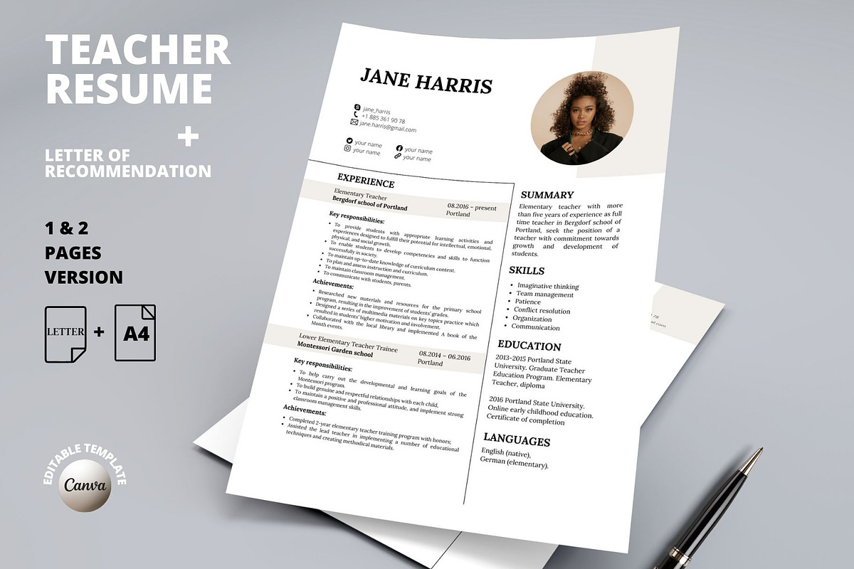 Teacher Resume|CV + Cover letter, a Resume Template by MediaKitTemplates (Photo 1 of 9)
