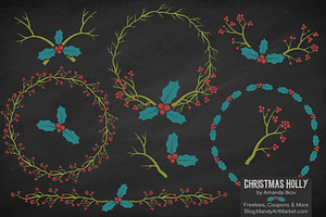 Retro Holly Christmas Clipart, an Illustration by Amanda Ilkov