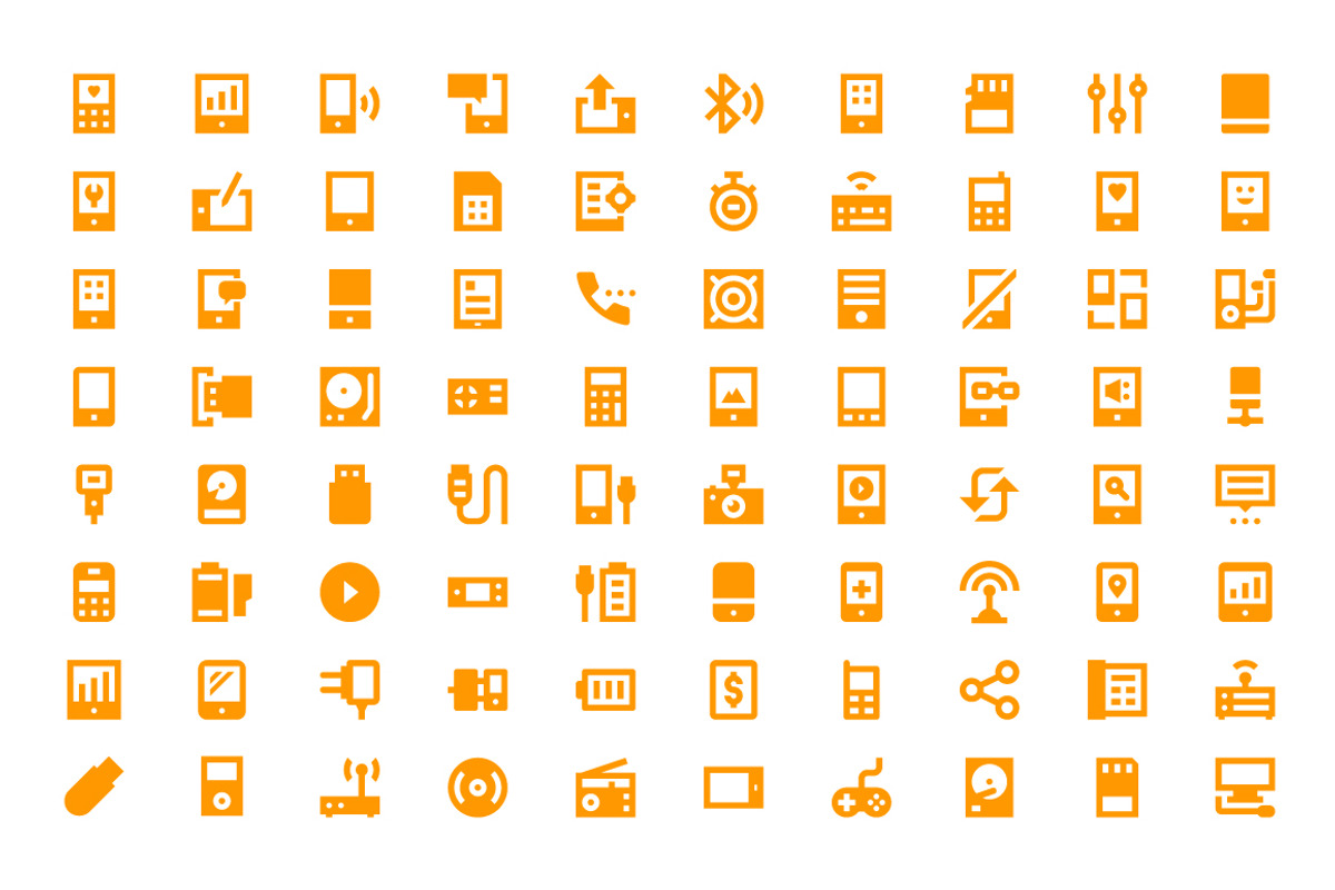 200+ Mobile and Smart Devices Icons, a Solid Icon by Creative Stall