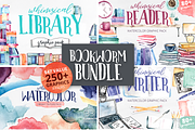 Whimsical Bookworm Watercolor Bundle, a Technology Illustration by plaidGecko (Thumbnail 1 of 13)