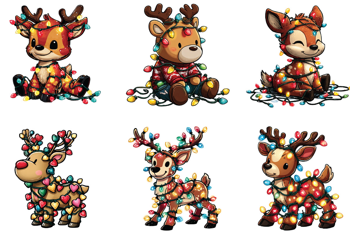 Reindeer Christmas lights Clipart, an Illustration by CraftArtStudio (Photo 4 of 6)