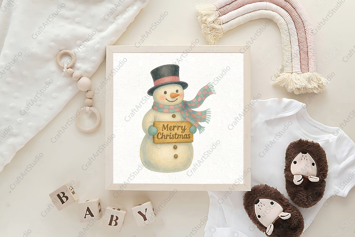 Snowman Pink Scarf Christmas PNG, an Illustration by CraftArtStudio (Photo 4 of 4)