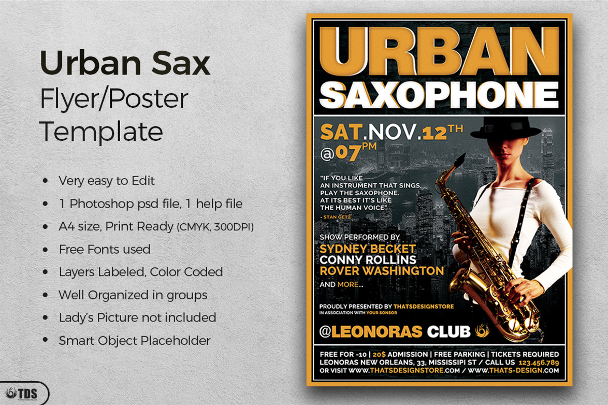 Urban Sax Flyer Template, a Flyer Template by ThatsDesign Art