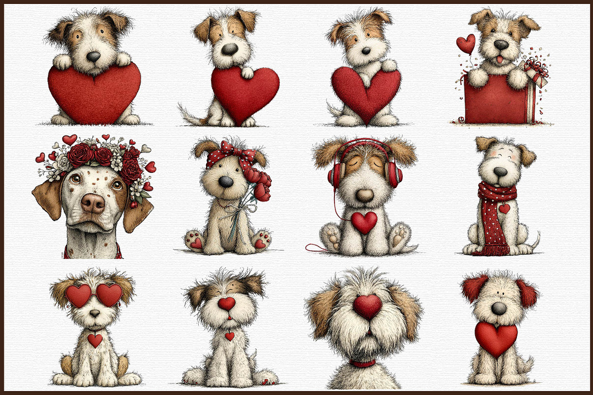 Whimsical Valentine Dog Clipart, an Illustration by Sublimation Artist (Photo 3 of 6)
