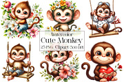 Watercolor Funny Monkey Clipart, an Illustration by CraftArtStudio (Thumbnail 1 of 5)