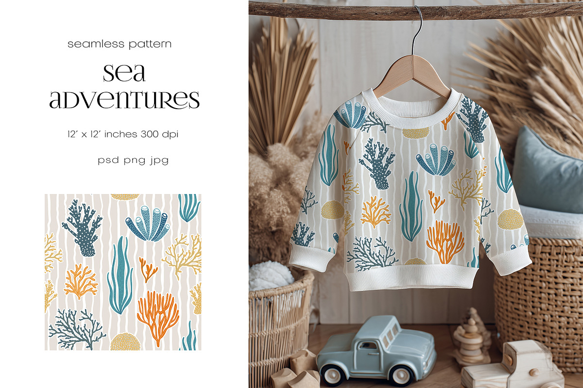 Kids Pattern Sea Adventure, a Pattern Graphic by PROTEA Watercolor Studio (Photo 2 of 7)