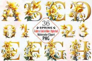 Golden Columbine Spring Alphabet Png, an Illustration by RobertsArt