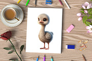 Watercolor Cute Baby Ostrich Clipart, an Illustration by CraftArtStudio (Thumbnail 3 of 5)