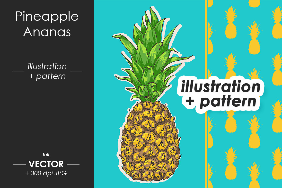 Pineapple illustration + Pattern, a Food Illustration by OKart.studio