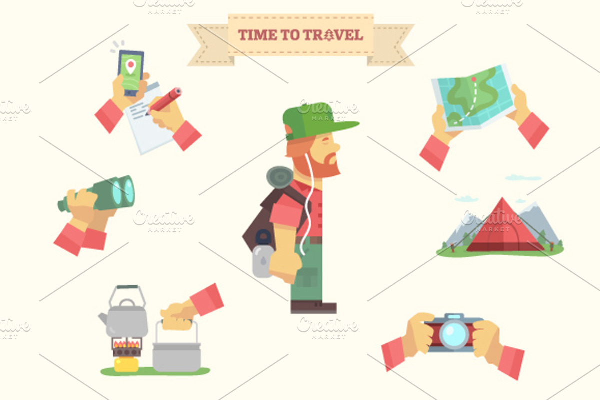 Set of outdoors activity and camping, a Healthcare Illustration by 4pixel