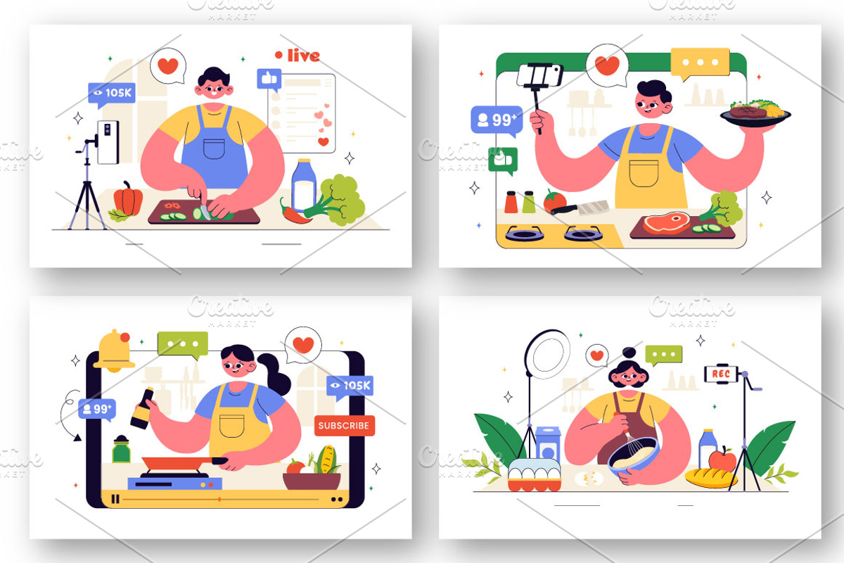 10 Cooking Vlog Illustration, a Food Illustration by denayunebgt (Photo 2 of 4)