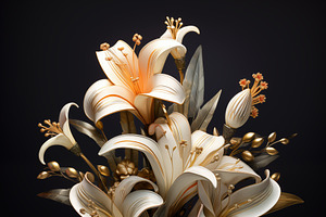 A Stunning Arrangement Of Art Deco Elegant Lilies In Shades Of White And Gold,