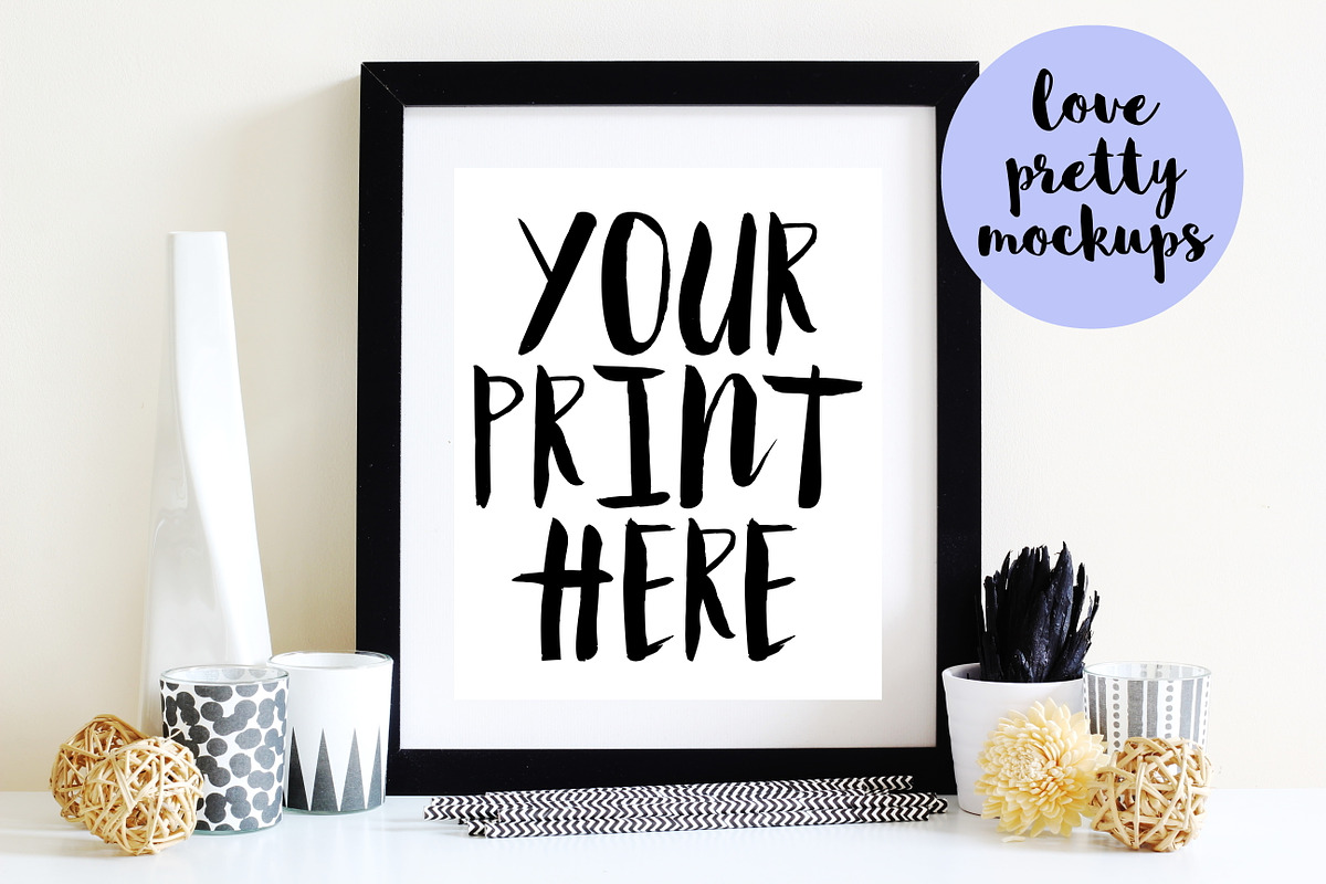8X10 BLACK FRAME PORTRAIT MOCKUP, a Print Template by Love Pretty Mockups